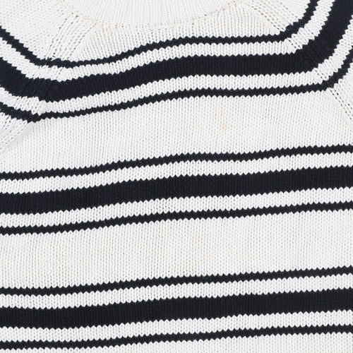 ZARA Womens White Black Striped Cotton Knit Jumper Size S
