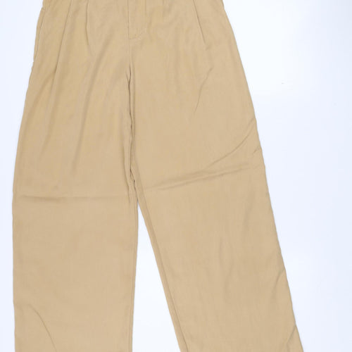 Zara Women Beige XS Wide-Leg Trousers Cotton Blend