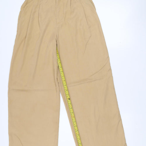 Zara Women Beige XS Wide-Leg Trousers Cotton Blend