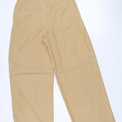 Zara Women Beige XS Wide-Leg Trousers Cotton Blend