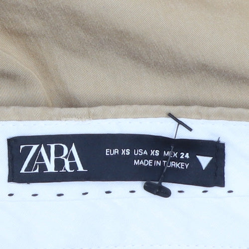 Zara Women Beige XS Wide-Leg Trousers Cotton Blend