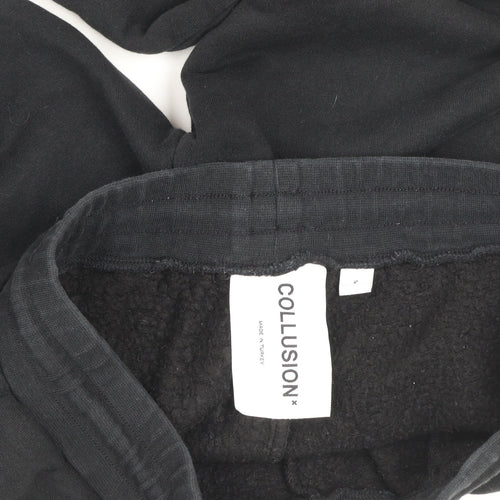 Collusion Men's Black Fleece Joggers Size M Relaxed Fit Drawstring Waist