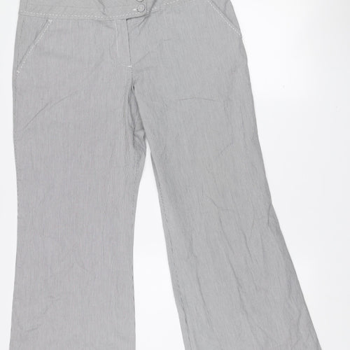 Monsoon Women Grey Striped Cropped Wide-Leg Trousers Size 16