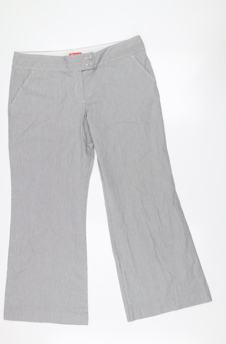 Monsoon Women Grey Striped Cropped Wide-Leg Trousers Size 16