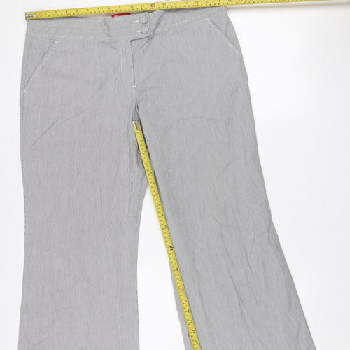 Monsoon Women Grey Striped Cropped Wide-Leg Trousers Size 16