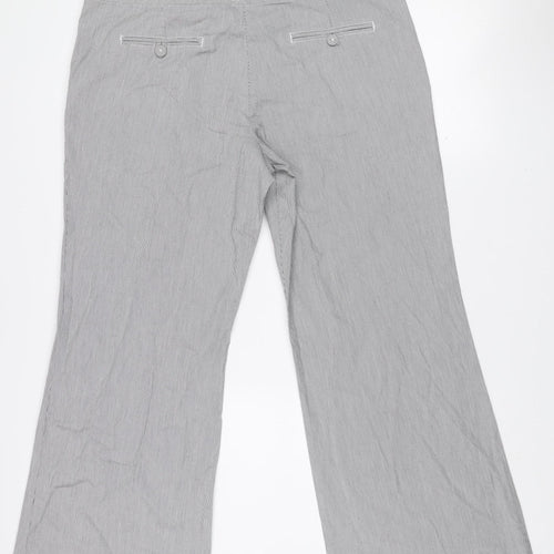 Monsoon Women Grey Striped Cropped Wide-Leg Trousers Size 16