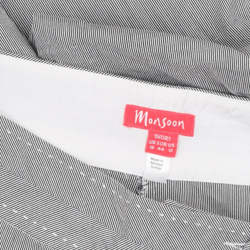 Monsoon Women Grey Striped Cropped Wide-Leg Trousers Size 16