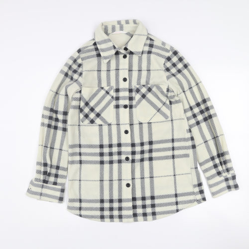 John Lewis Women White Check Fleece Button-Up Shirt XS