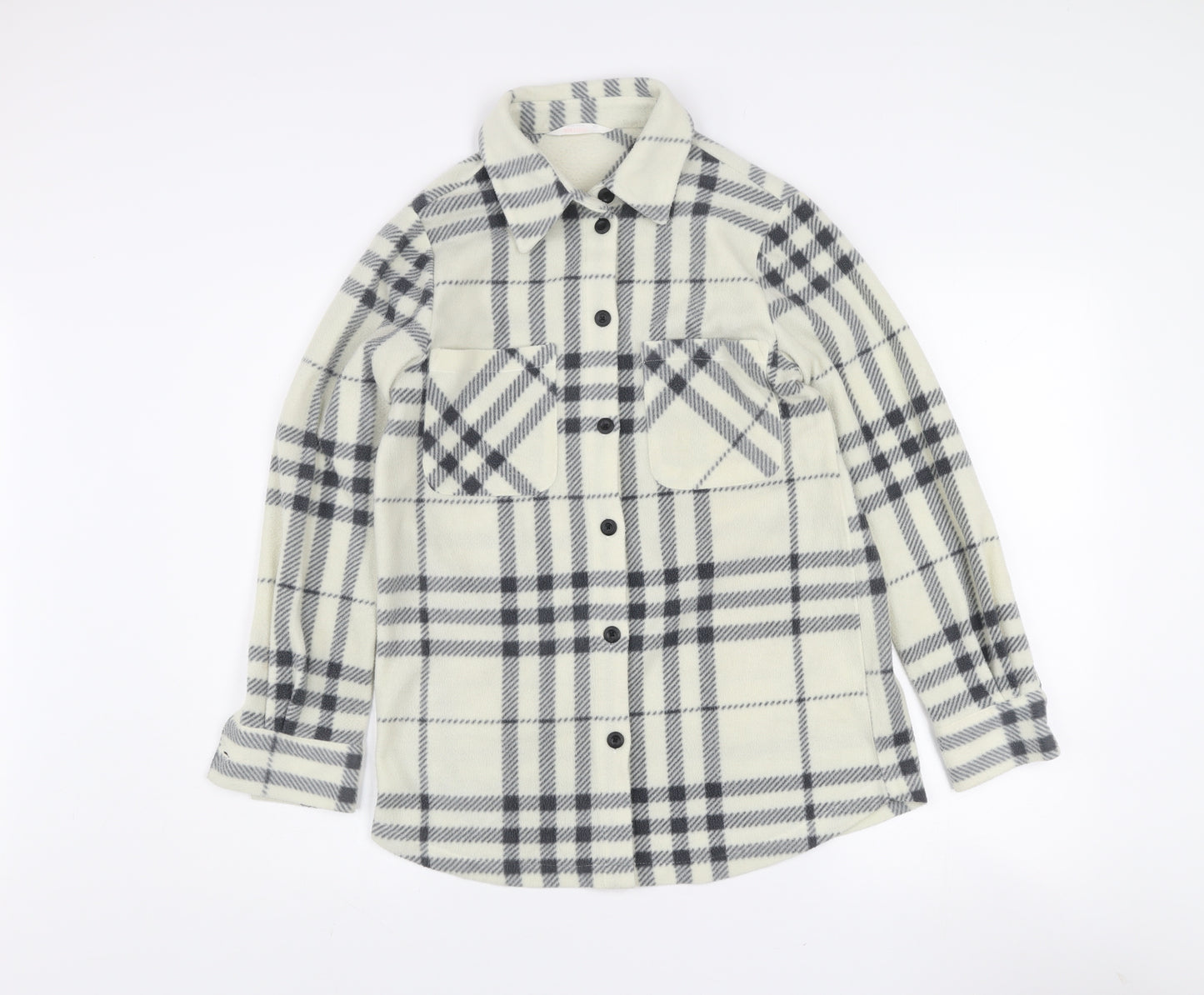 John Lewis Women White Check Fleece Button-Up Shirt XS