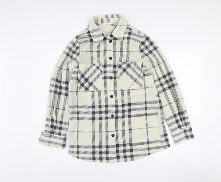 John Lewis Women White Check Fleece Button-Up Shirt XS