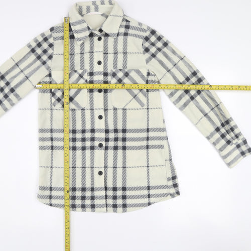 John Lewis Women White Check Fleece Button-Up Shirt XS
