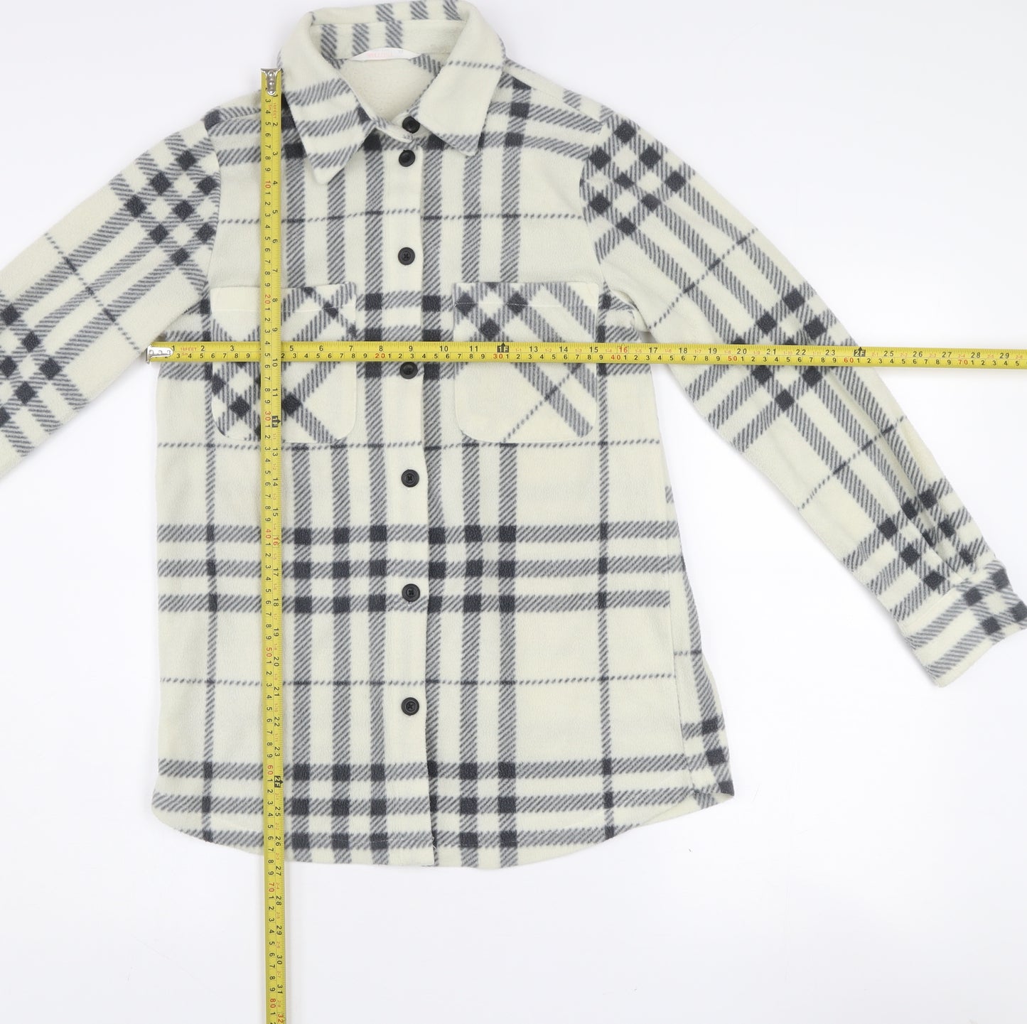 John Lewis Women White Check Fleece Button-Up Shirt XS