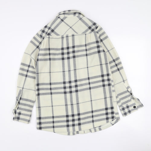 John Lewis Women White Check Fleece Button-Up Shirt XS