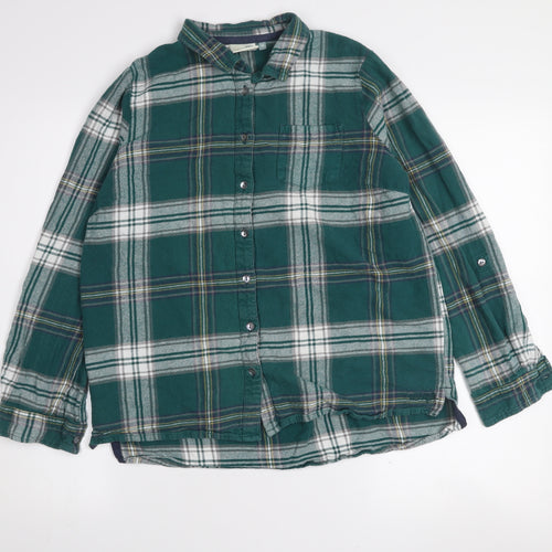 Weird Fish Boys Green Plaid Flannel Button-Up Long Sleeve Cotton Shirt Size 14