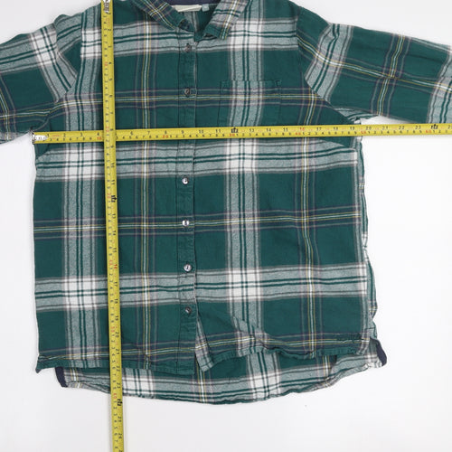 Weird Fish Boys Green Plaid Flannel Button-Up Long Sleeve Cotton Shirt Size 14