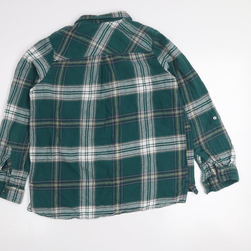 Weird Fish Boys Green Plaid Flannel Button-Up Long Sleeve Cotton Shirt Size 14