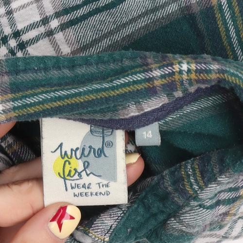 Weird Fish Boys Green Plaid Flannel Button-Up Long Sleeve Cotton Shirt Size 14