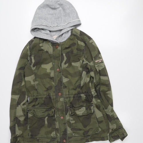 Abercrombie Kids Girls Green Camo Hooded Military Jacket 13-14 Years