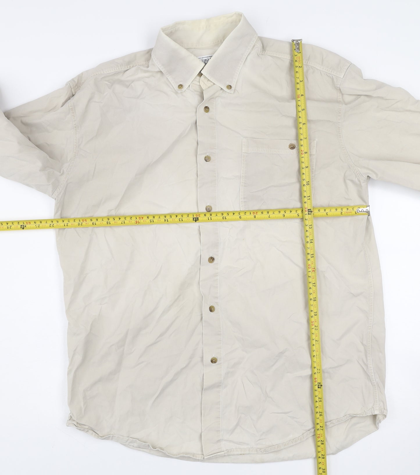 The Oxford Shirt Co Men’s Beige Long Sleeve Cotton Shirt L