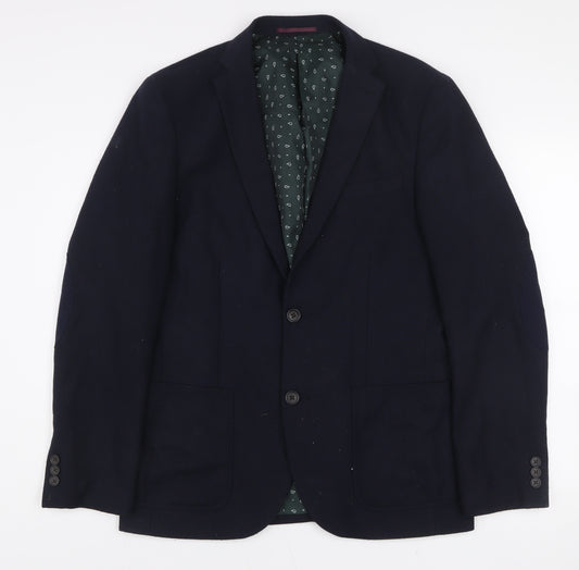 Next Men's Navy Wool Blend Blazer Jacket 40R Two-Button Classic Fit