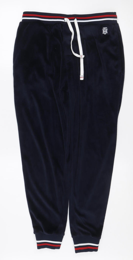 Tommy Hilfiger Men Blue S Velour Pyjama Pants Drawstring Polyester Sleepwear