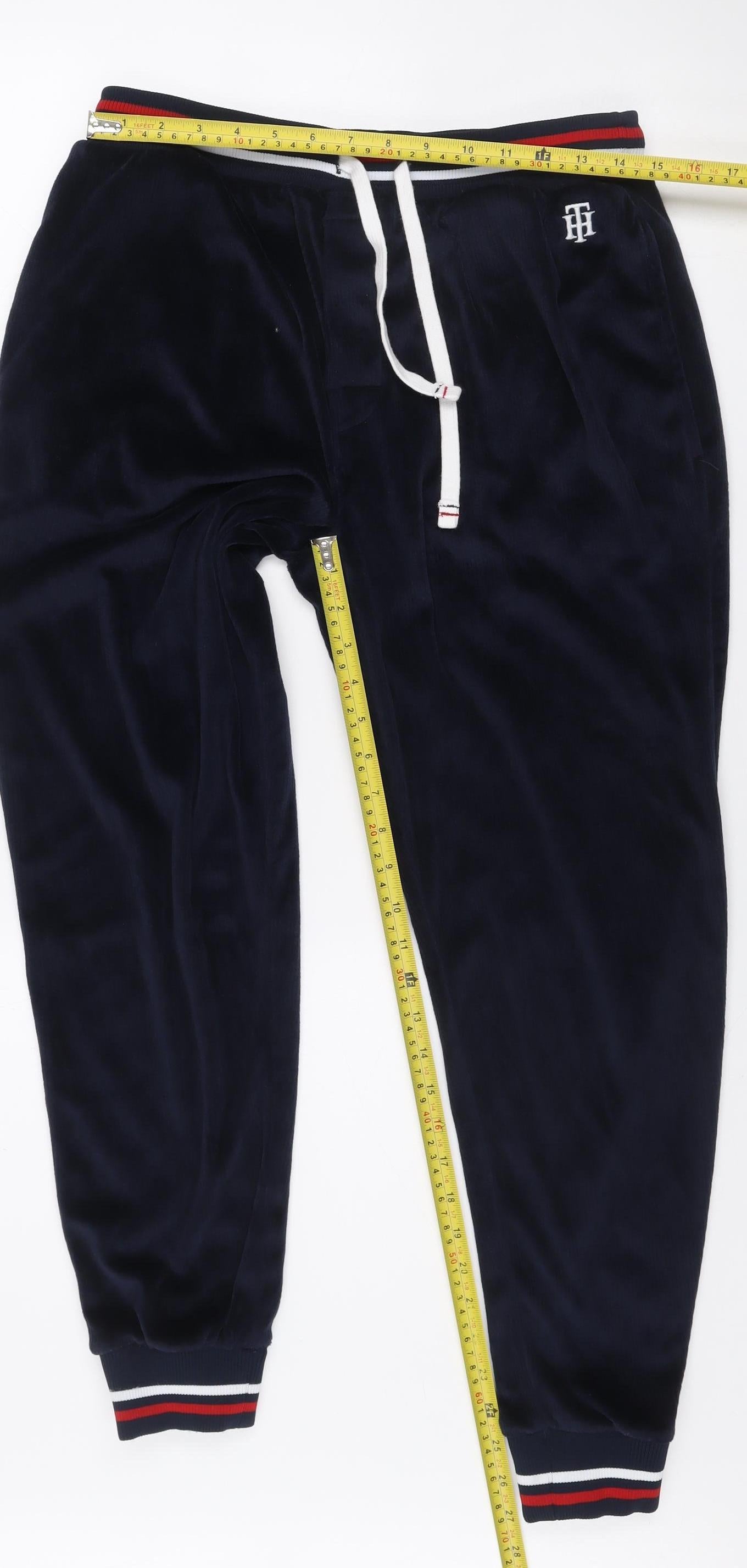 Tommy Hilfiger Men Blue S Velour Pyjama Pants Drawstring Polyester Sleepwear