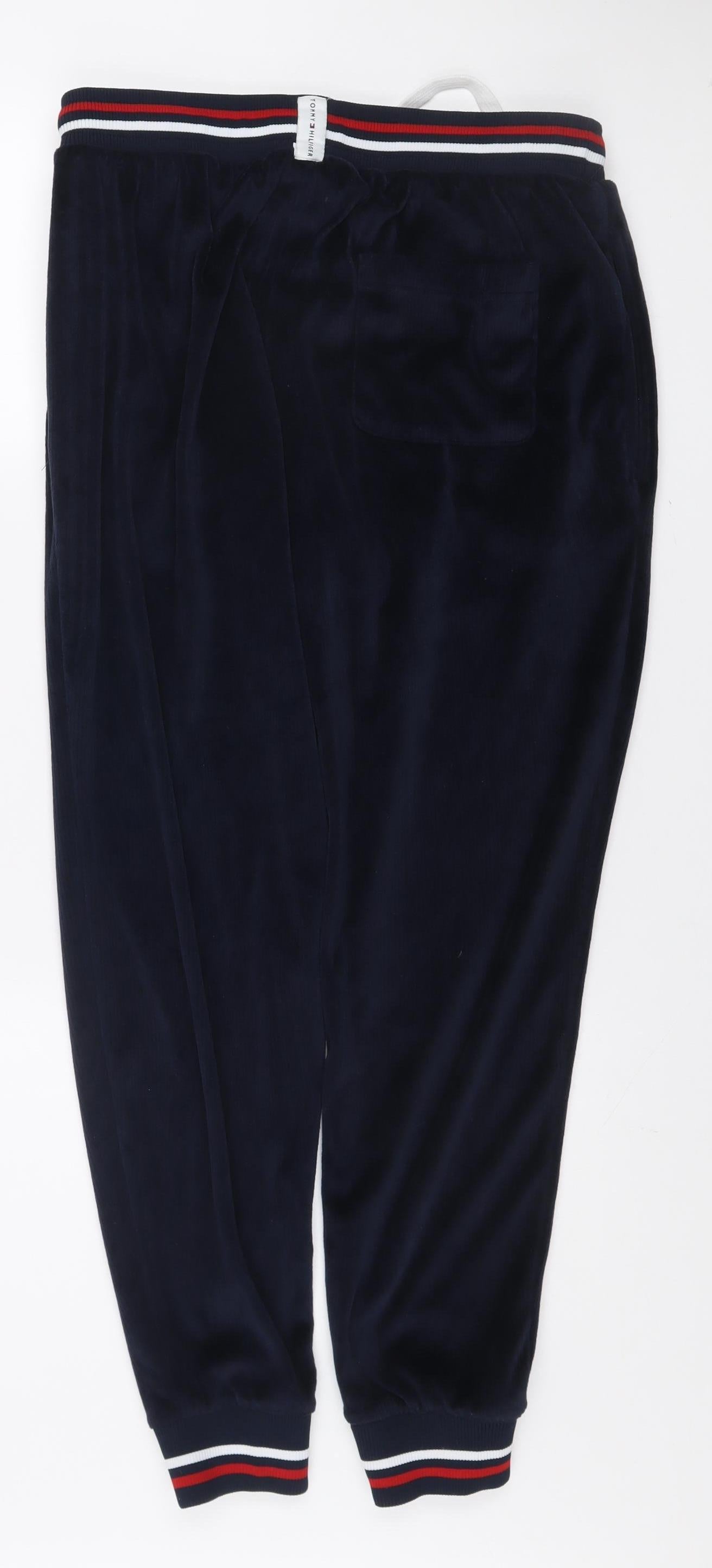 Tommy Hilfiger Men Blue S Velour Pyjama Pants Drawstring Polyester Sleepwear