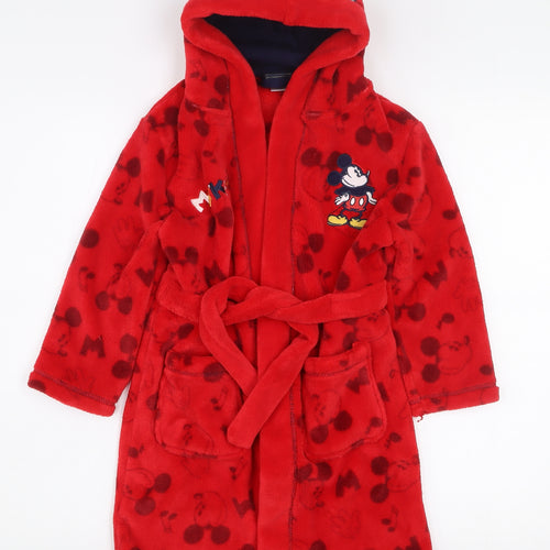 Mini Club Boys Red Mickey Mouse Fleece Hooded Robe 5-6 Years