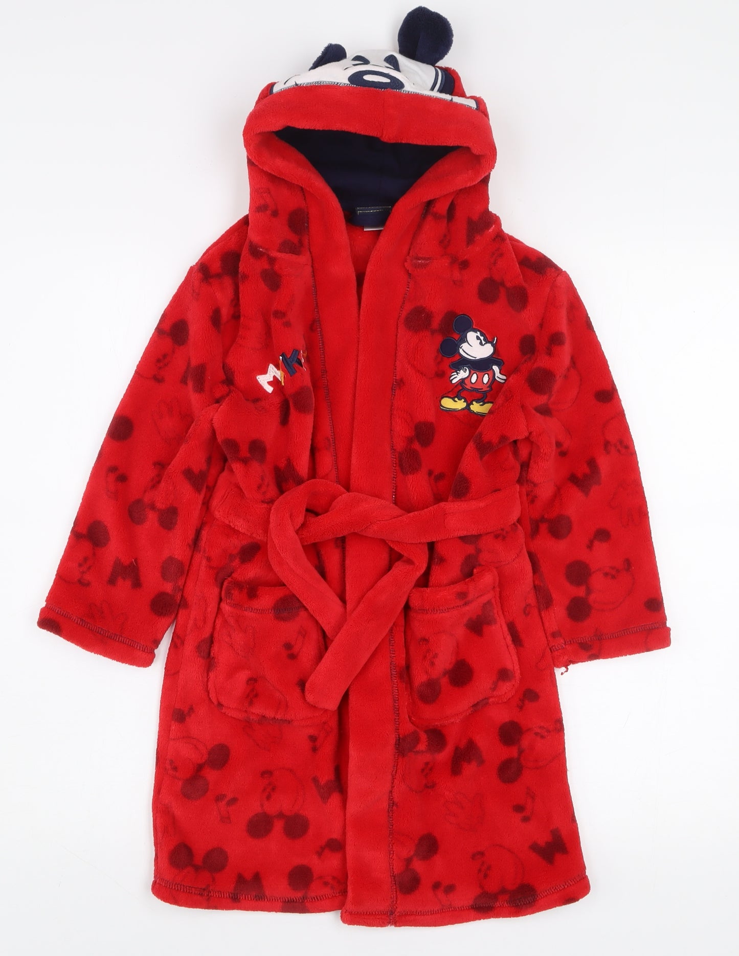 Mini Club Boys Red Mickey Mouse Fleece Hooded Robe 5-6 Years