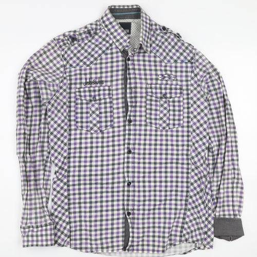 Jack & Jones Men’s Purple Check Long Sleeve Button-Up Shirt Size L
