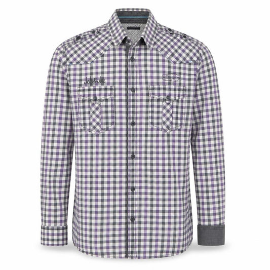 Front view of Jack & Jones Men’s Purple Check Long Sleeve Button-Up Shirt, size L