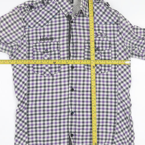 Jack & Jones Men’s Purple Check Long Sleeve Button-Up Shirt Size L