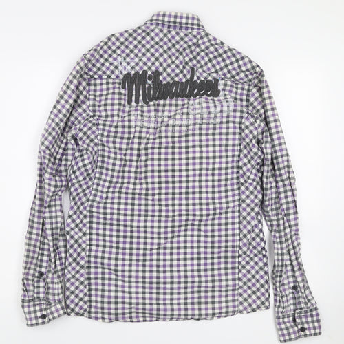 Jack & Jones Men’s Purple Check Long Sleeve Button-Up Shirt Size L