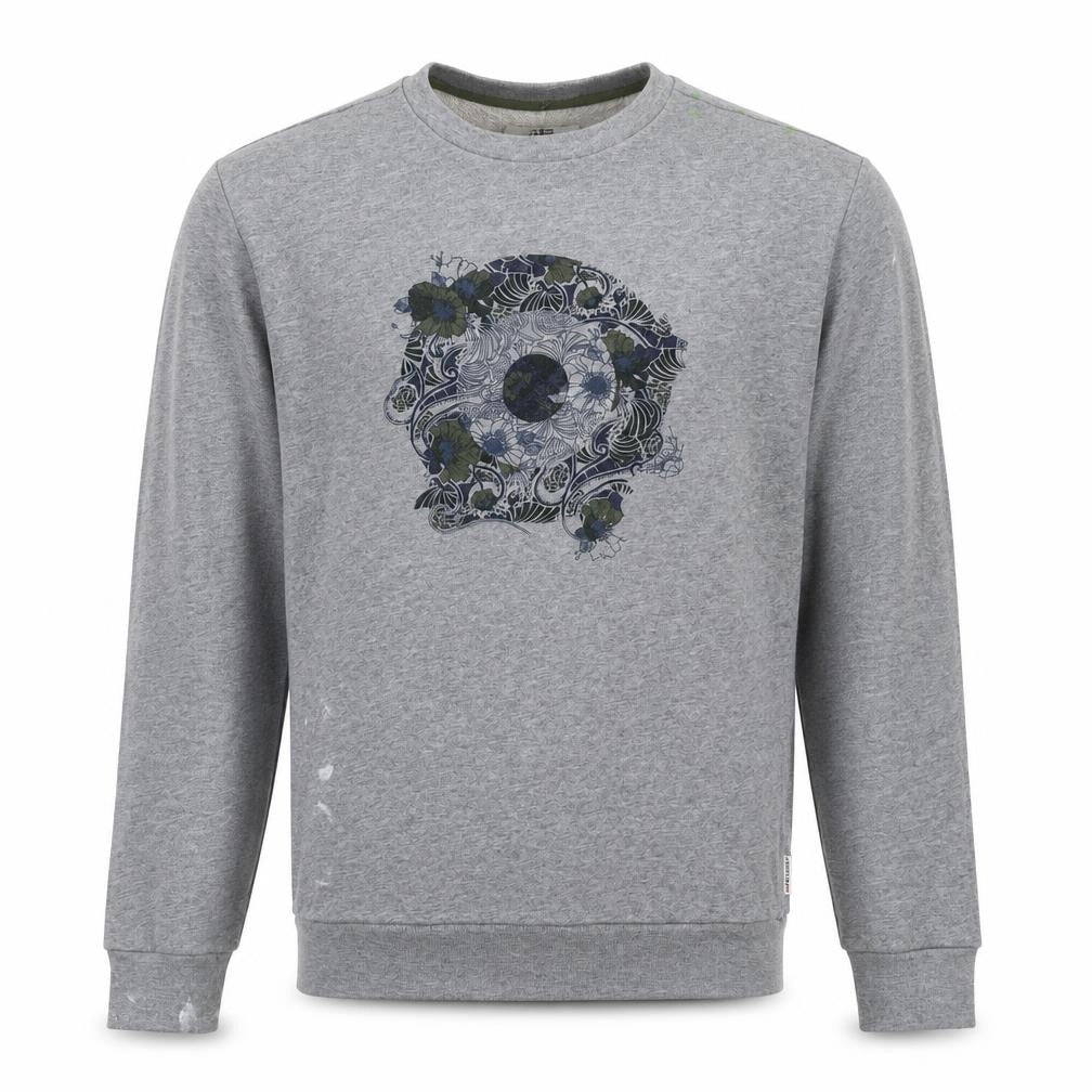 Front view of Ben Sherman Men’s Grey Graphic Skull Crew Neck Sweatshirt, size M