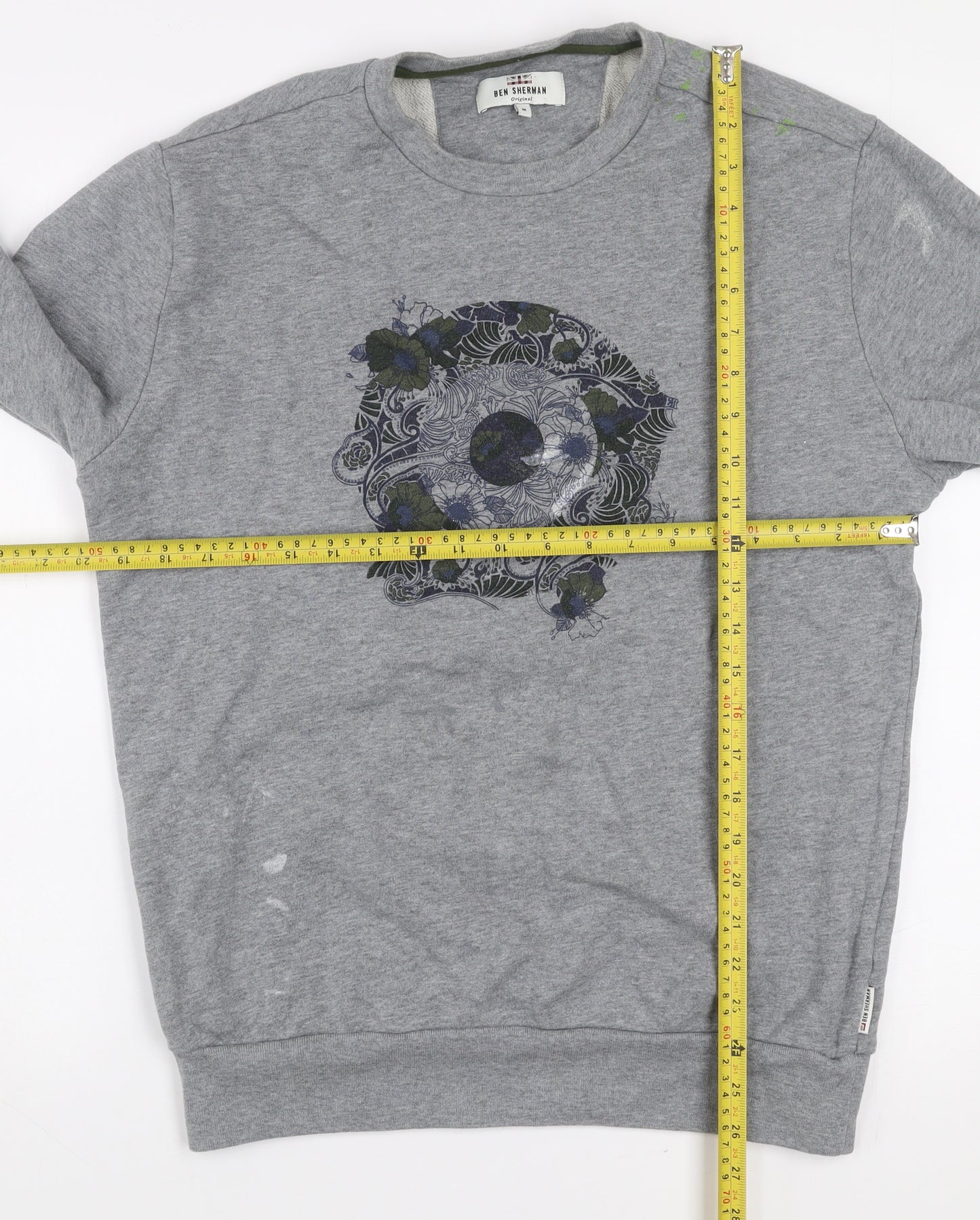 Ben Sherman Men’s Grey Graphic Skull Crew Neck Sweatshirt Size M