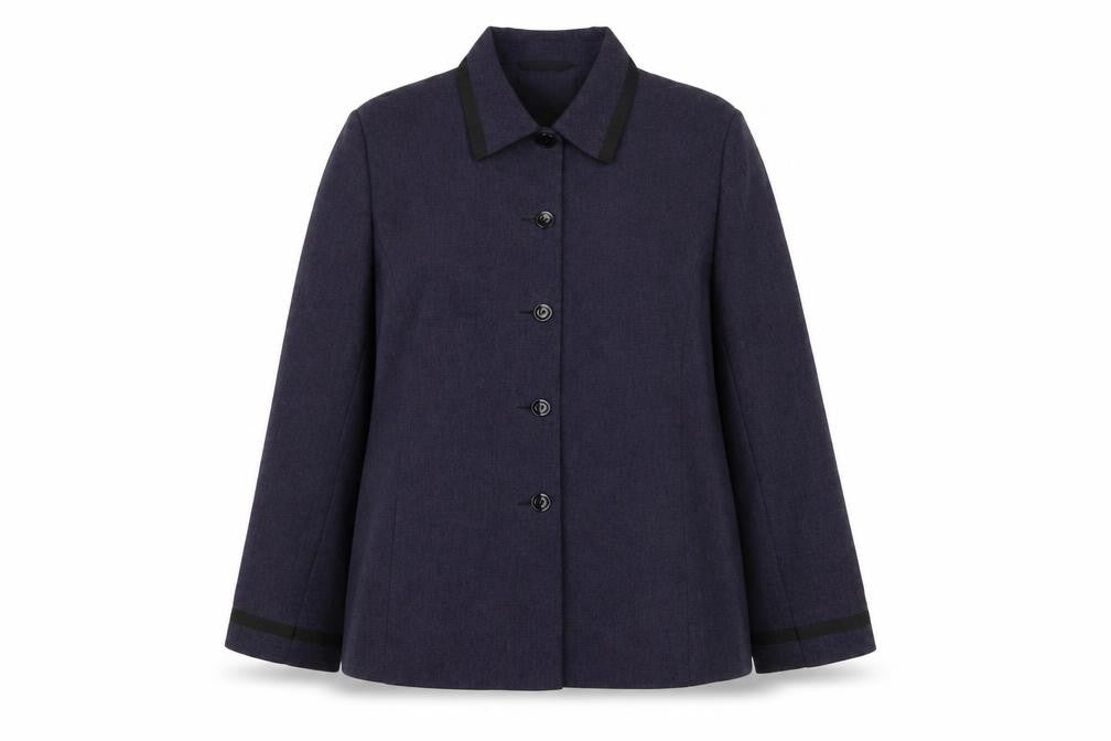 Front view of Slimma women’s navy blue, size UK 18, classic suit jacket polyester lined