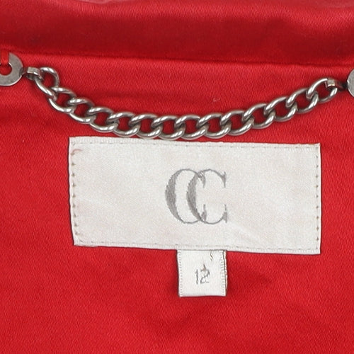 CC Women's Red Cotton Trench Coat Size 12 Belted Classic Mid-Length