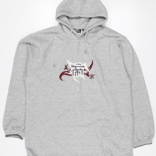 Oxyzone Men's Grey Hoodie L Pullover Fleece Graphic Tribal Print