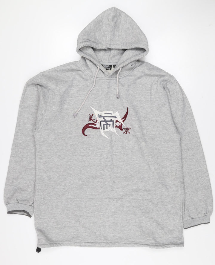 Oxyzone Men's Grey Hoodie L Pullover Fleece Graphic Tribal Print
