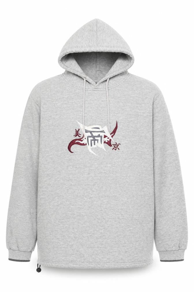 Front view of Oxyzone Men's Grey Hoodie L Pullover Fleece Graphic Tribal Print
