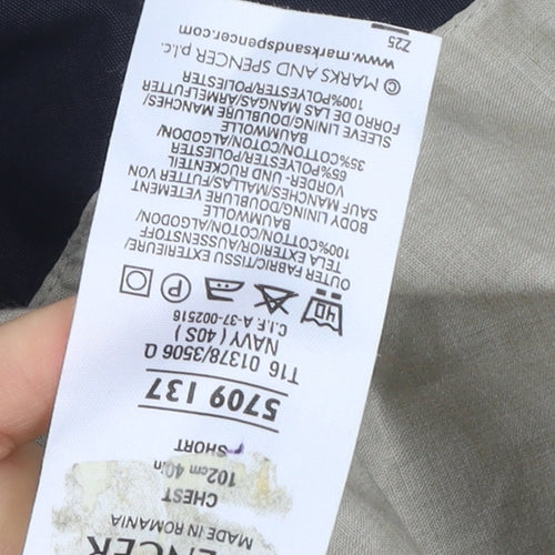 Marks and Spencer Men's Navy Blue Regular Fit Cotton Blazer Jacket 40 Short