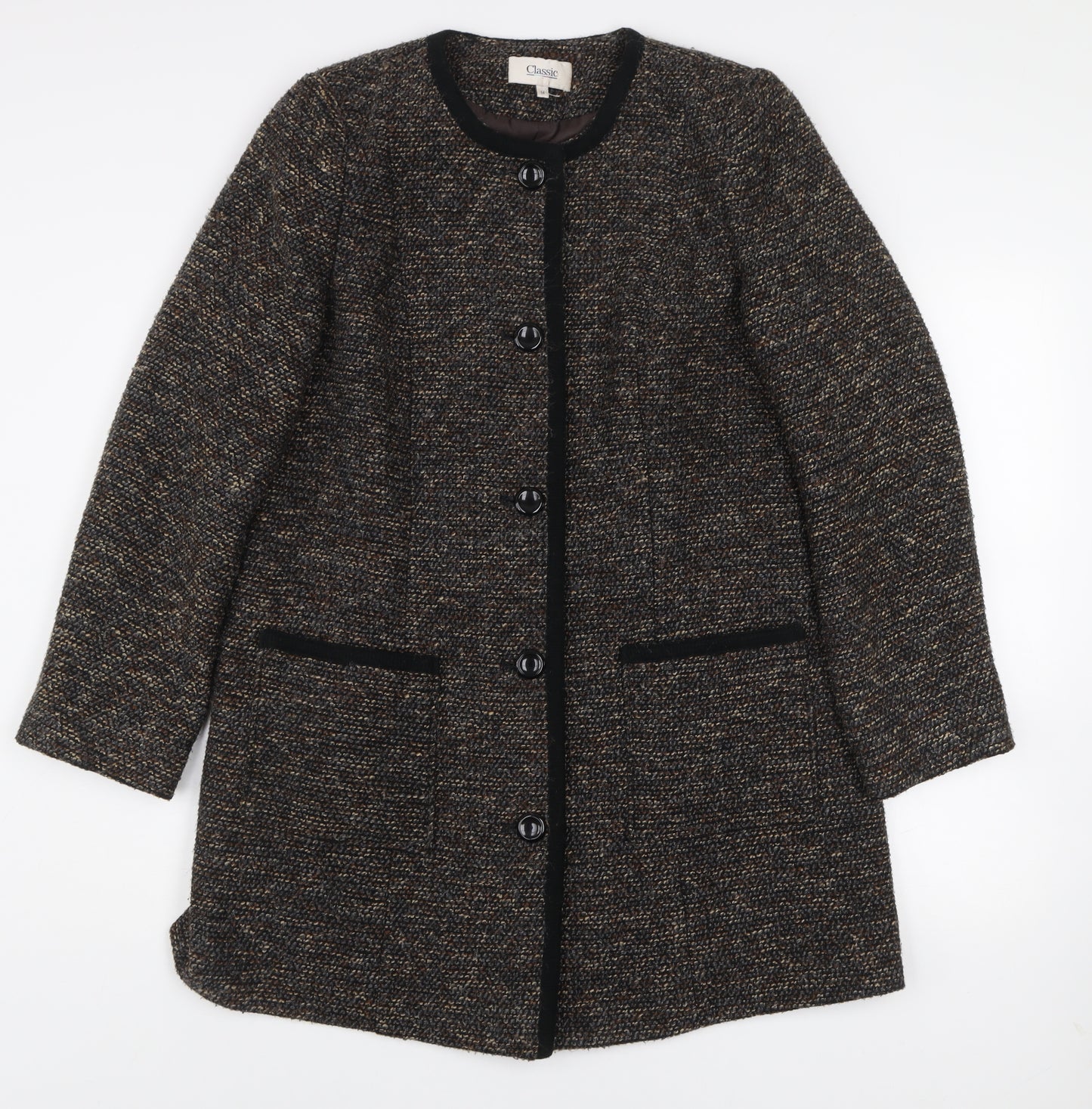 Classic Women’s Brown Wool Blend Tweed Mid-Length Coat Size 14