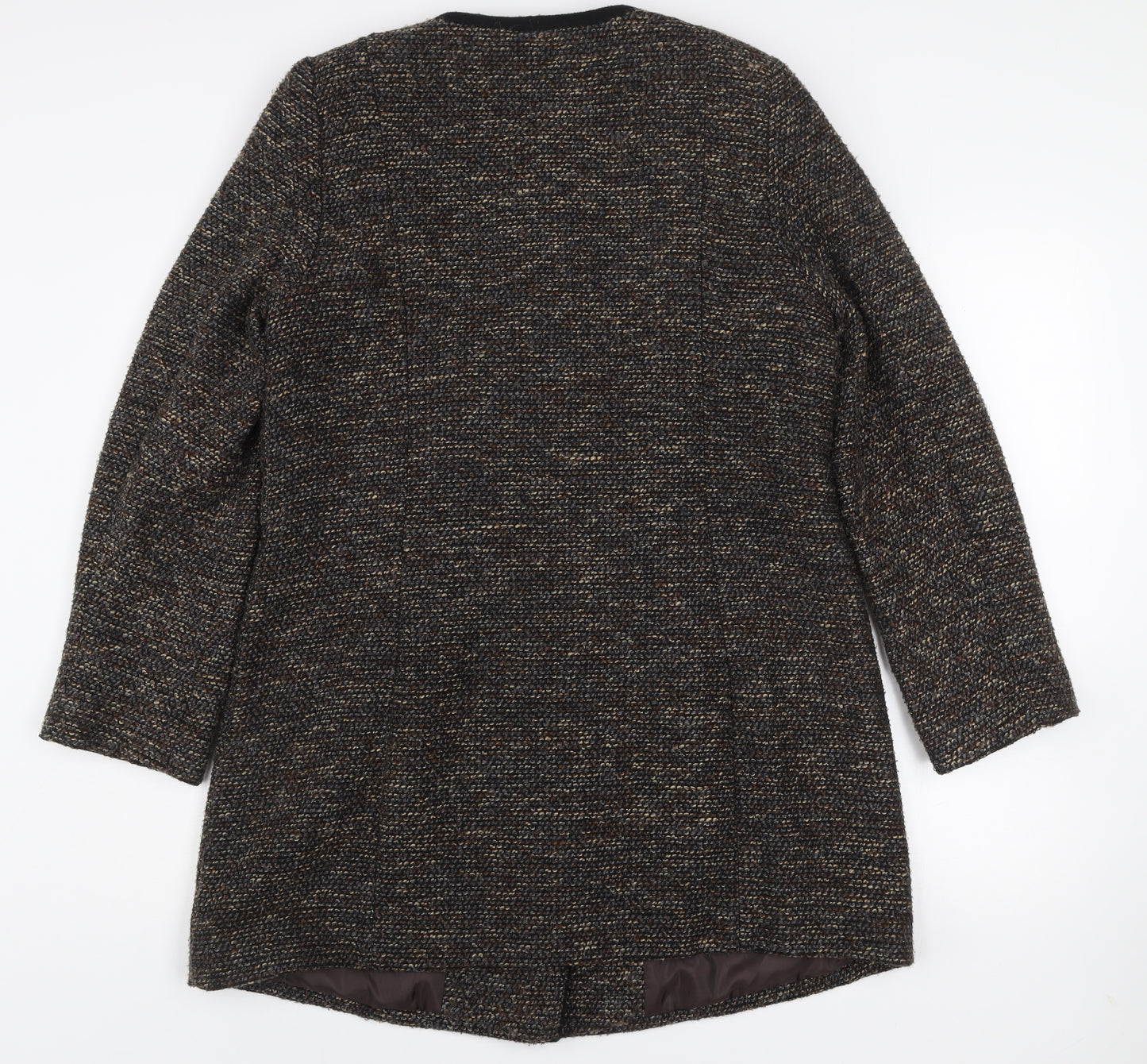 Classic Women’s Brown Wool Blend Tweed Mid-Length Coat Size 14