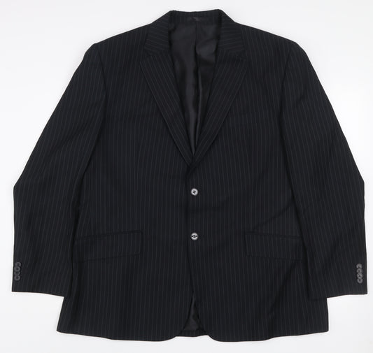 F&F Men’s Black Pinstripe 46R Suit Jacket Classic Fit Formal