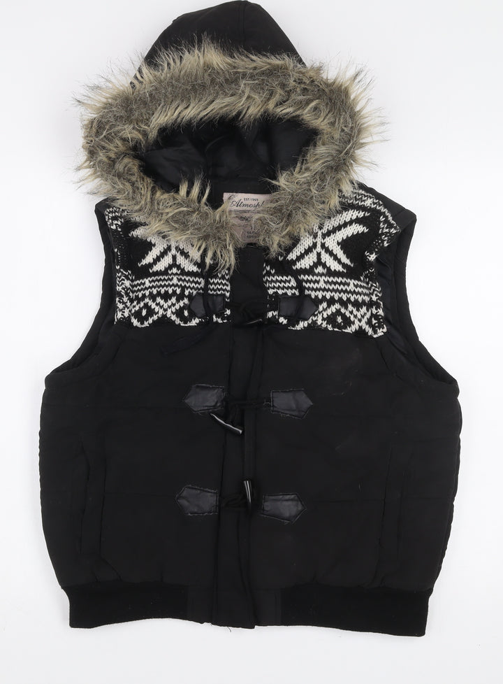 Atmosphere Women's Black Faux Fur Hooded Puffer Waistcoat Size 18