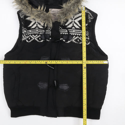 Atmosphere Women's Black Faux Fur Hooded Puffer Waistcoat Size 18