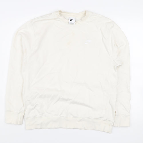 Nike Women Ivory L Pullover Crew Neck Sweatshirt 80% Cotton