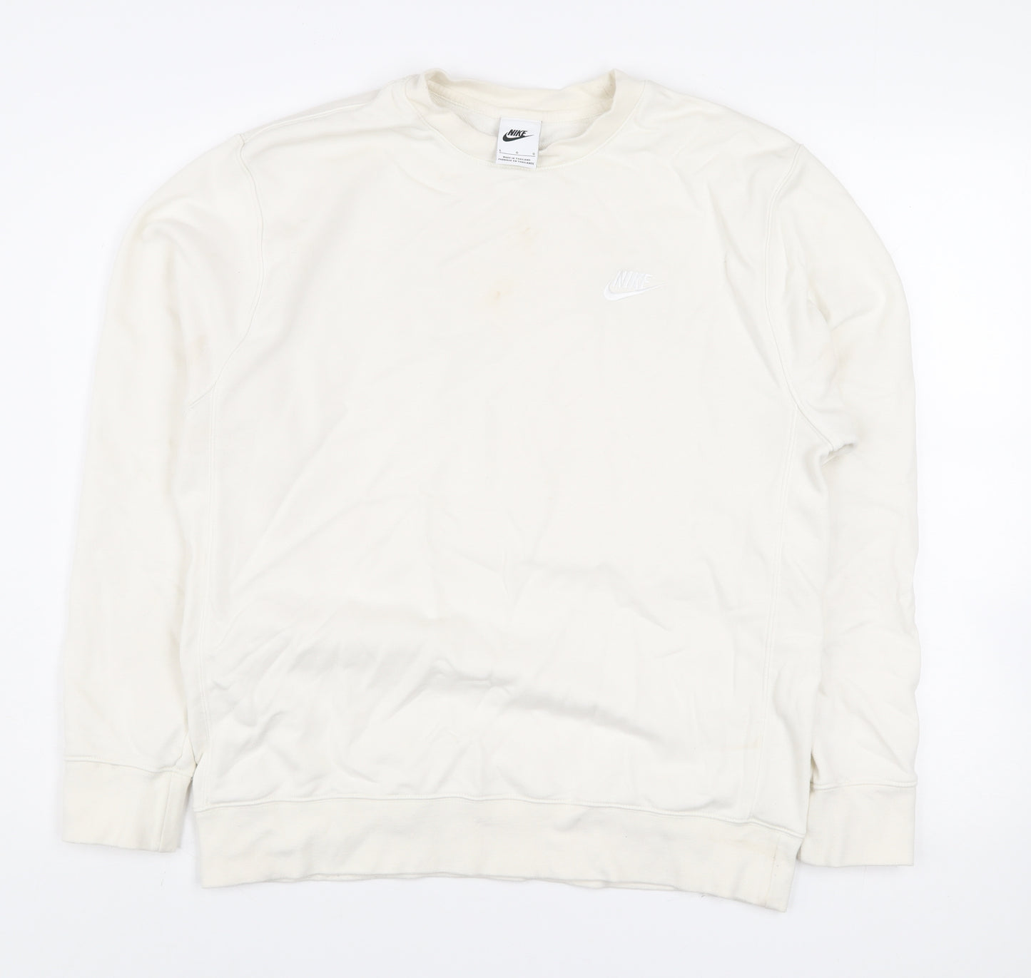 Nike Women Ivory L Pullover Crew Neck Sweatshirt 80% Cotton