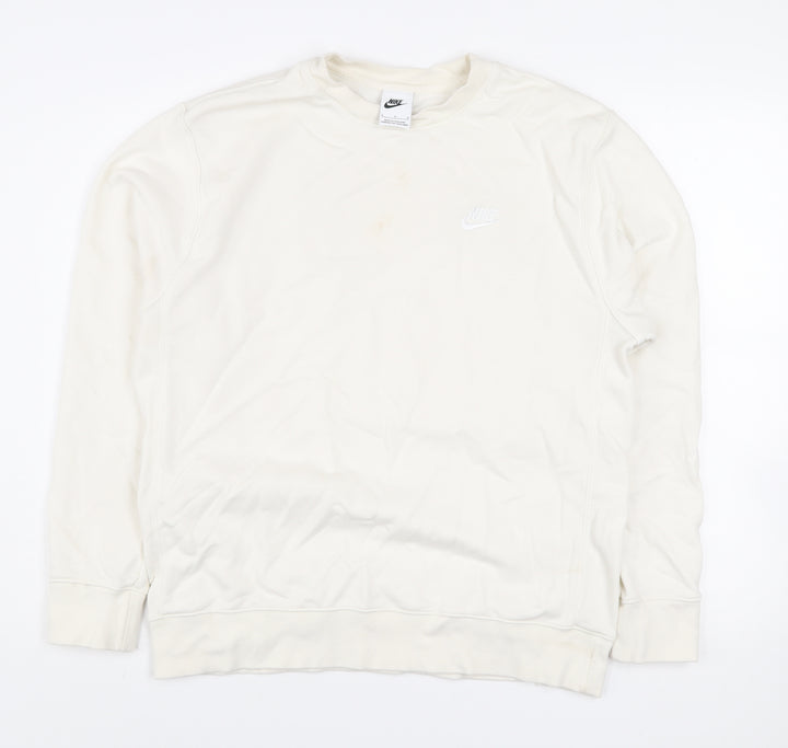 Nike Women Ivory L Pullover Crew Neck Sweatshirt 80% Cotton