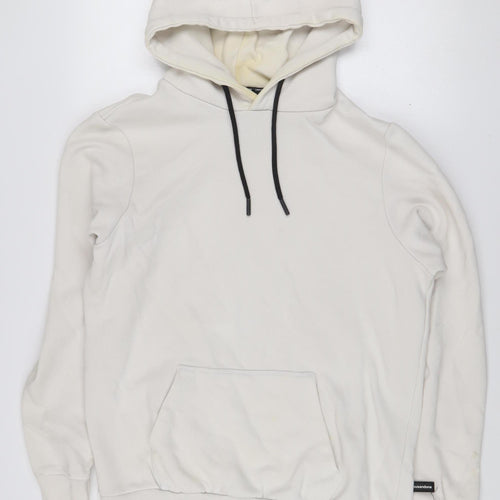 Bershka Men’s Beige Pullover Hoodie L Regular Fit Fleece Cotton Blend